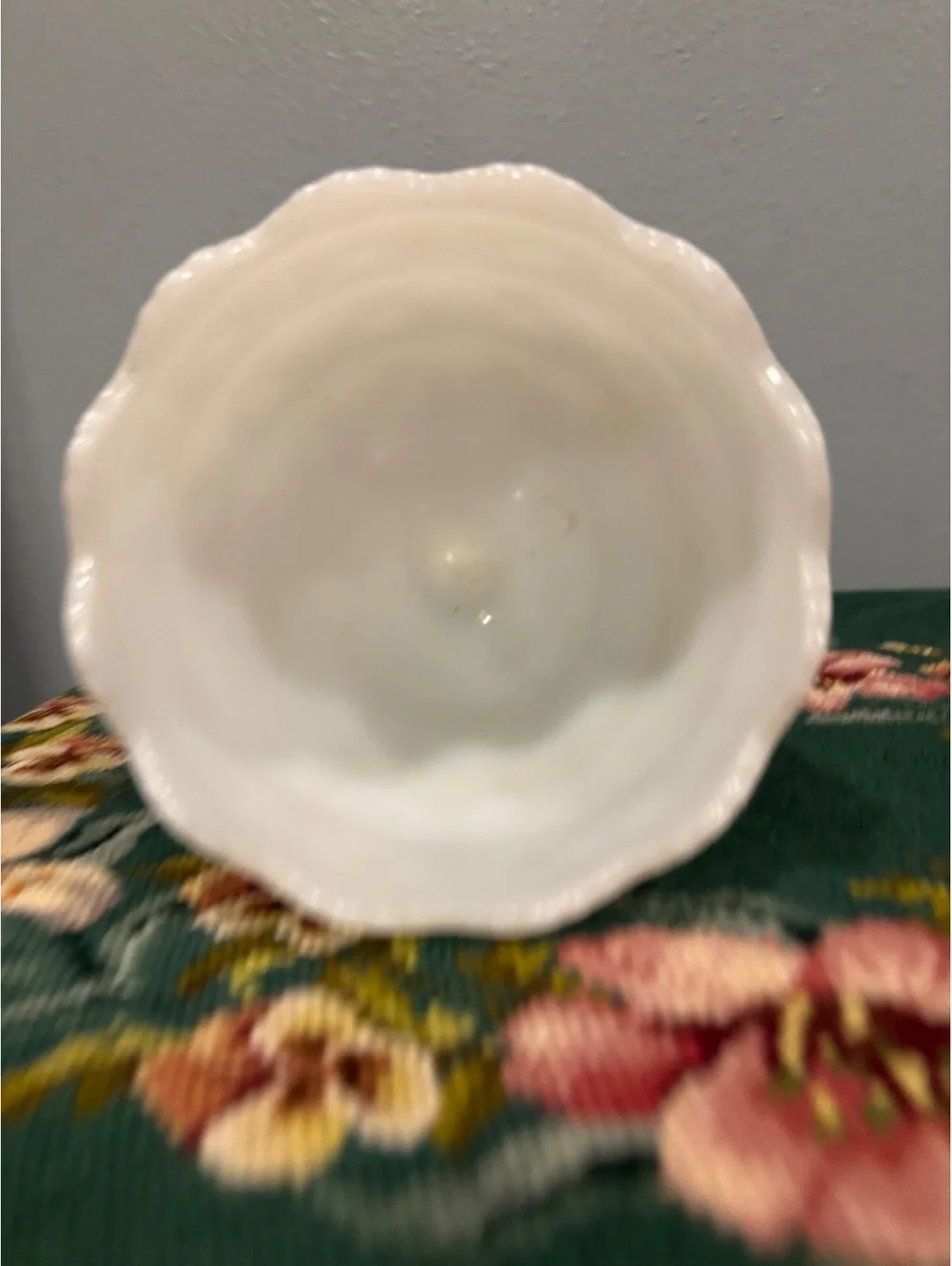 Vintage Napco Milk Glass Compote Scalloped Rim Footed Pedestal Dish White Glass